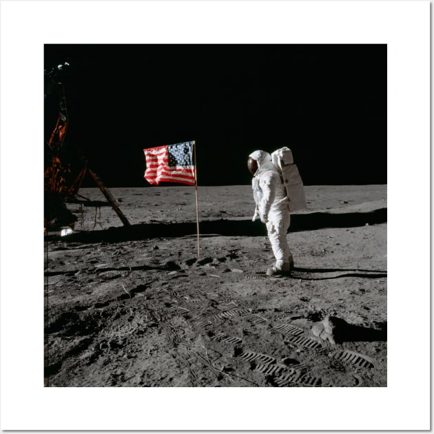 Astronaut and US Flag on Lunar Surface Apollo Moon Landing Wall Art by Brasilia Catholic